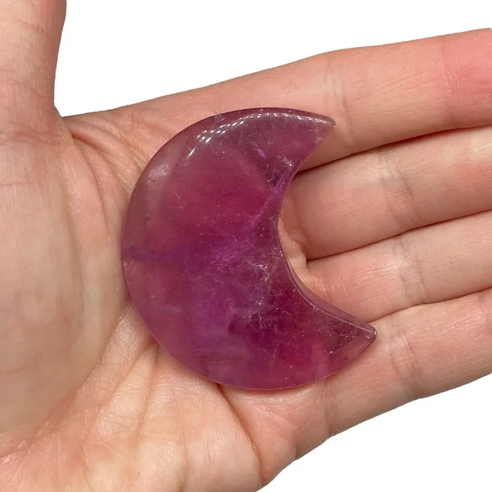 Fluorite Moon Shaped Crystal Hand Carved Carving Purple Celestial Decor Gift